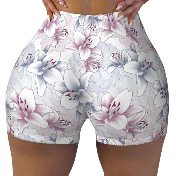 Naloa Lilies Flowers Biker Shorts for Women Seamless Scrunch Short Women’s Yoga Shorts for Gym Running Sport Shorts - Medium
