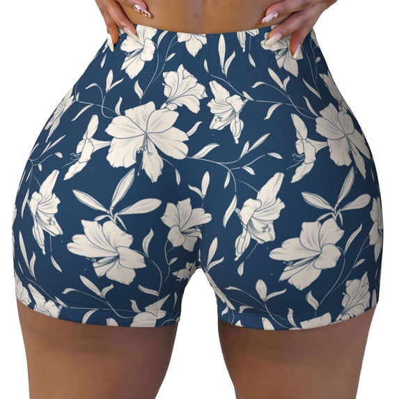 Naloa Lilies Flowers Biker Shorts for Women Seamless Scrunch Short Women’s Yoga Shorts for Gym Running Sport Shorts - Small