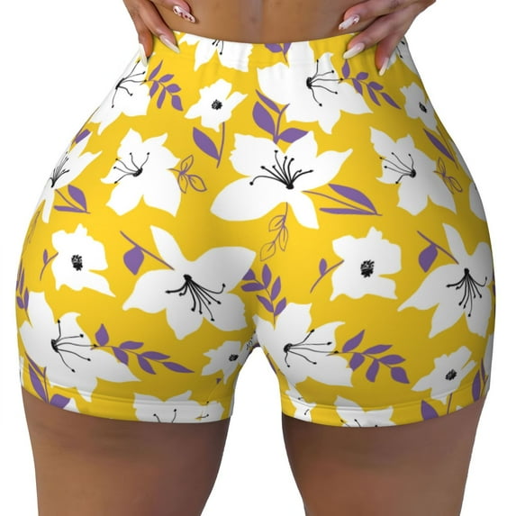 Naloa Lilies Flowers Biker Shorts for Women Seamless Scrunch Short Women’s Yoga Shorts for Gym Running Sport Shorts -