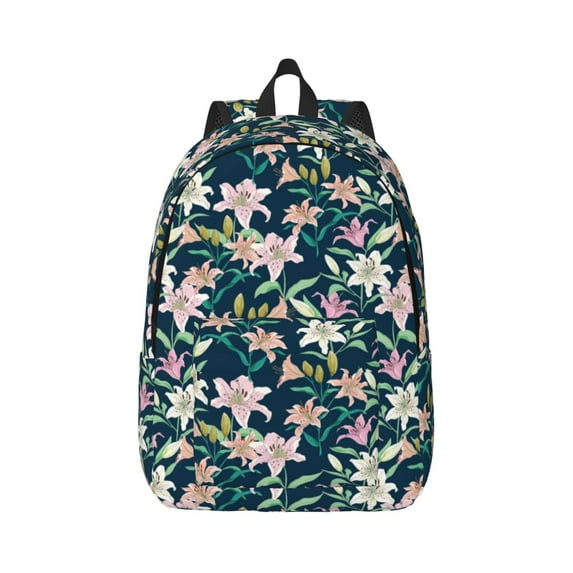 Naloa Lilies Flowers Canvas Backpack for Men Women Rucksack Casual Travel Daypack College Tote Satchel Bookbag for Teens-Small