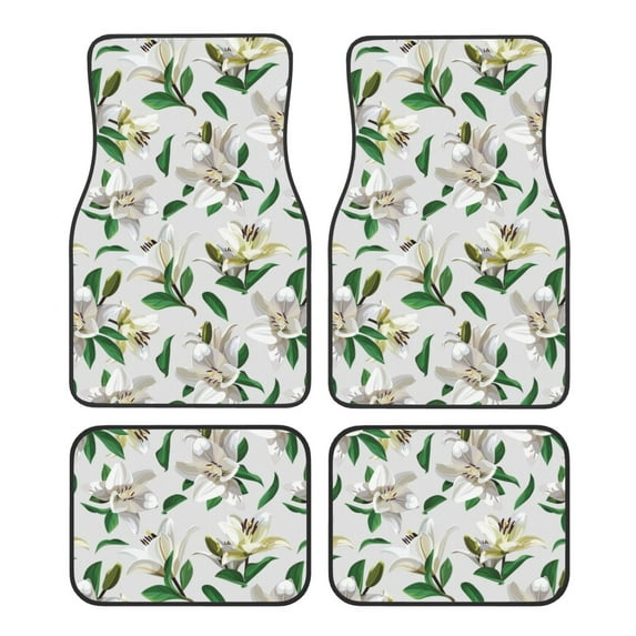 Naloa Lilies Flowers Car Foot Mat Set of 4 Pieces - Universal Floor Liner Neoprene Full Set Floor Mats for Cars Trucks SUV