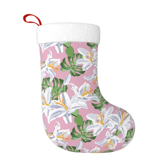 Naloa Lilies Flowers Christmas Stockings Decorations, Xmas Ornaments, DIY Personalized Farmhouse Decor for Home Family Party Tree