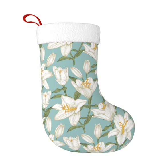 Naloa Lilies Flowers Christmas Stockings Decorations, Xmas Ornaments, DIY Personalized Farmhouse Decor for Home Family Party Tree