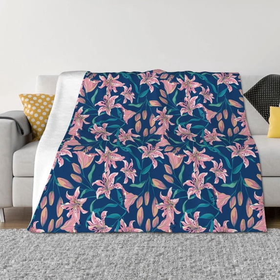 Naloa Lilies Flowers Flannel Blankets - Thick and Warm Blanket for Winter, Soft Fuzzy Plush King Blanket for All Seasons60"x50"