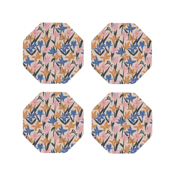 Naloa Lilies Flowers Leather Coasters for Drinks, Durable Drink Coasters 4 Set for Tabletop Protection, Luxurious Home Décor and Housewarming Gift ( {designName})Octagon