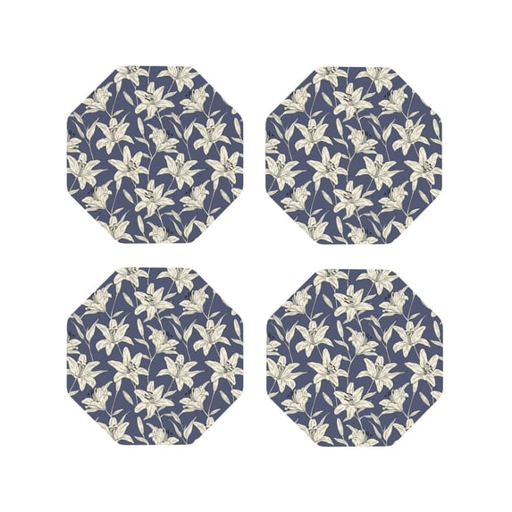 Naloa Lilies Flowers Leather Coasters for Drinks, Durable Drink Coasters 4 Set for Tabletop Protection, Luxurious Home Décor and Housewarming Gift ( {designName})Octagon