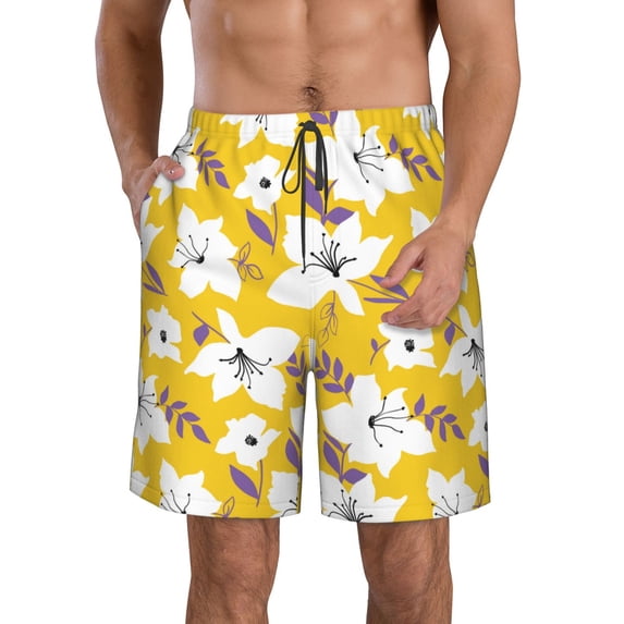 Naloa Lilies Flowers Men's Beach Shorts, Surfing shorts, Swim trunks, Quick Dry Swim Trunks for Surfing Beach Fun - 3X-Large