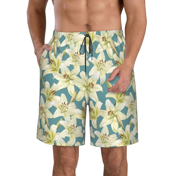 Naloa Lilies Flowers Men's Beach Shorts, Surfing shorts, Swim trunks, Quick Dry Swim Trunks for Surfing Beach Fun - 3X-Large