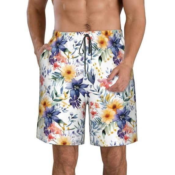 Naloa Lilies Flowers Men's Beach Shorts, Surfing shorts, Swim trunks, Quick Dry Swim Trunks for Surfing Beach Fun - Large