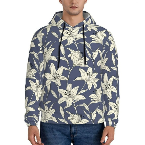 Naloa Lilies Flowers Men's Casual Hooded Collar Drawstring Hoodies Pullover Sweatshirts Casual Long Sleeve Shirts-Large