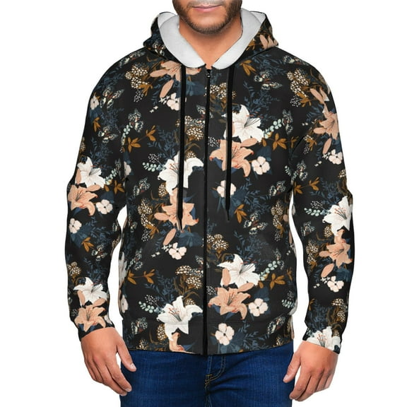 Naloa Lilies Flowers Men’s Hoodies, Zip up Hoodie, Sweatshirts,Hoodies for Men Sizes S-3XL-Medium
