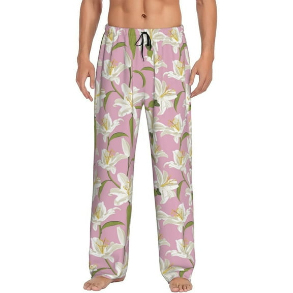 Naloa Lilies Flowers Pajama Pants Men, PJ Bottoms, Sleep & Lounge Pants-Medium