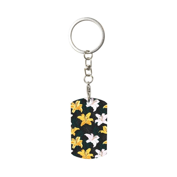 Naloa Lilies Flowers Print Keyfob with Split Key Ring and Print Labels, Key Labels Key Chain Tags, Luggage Tags, Car Key Chain Ring Keyfob Gift