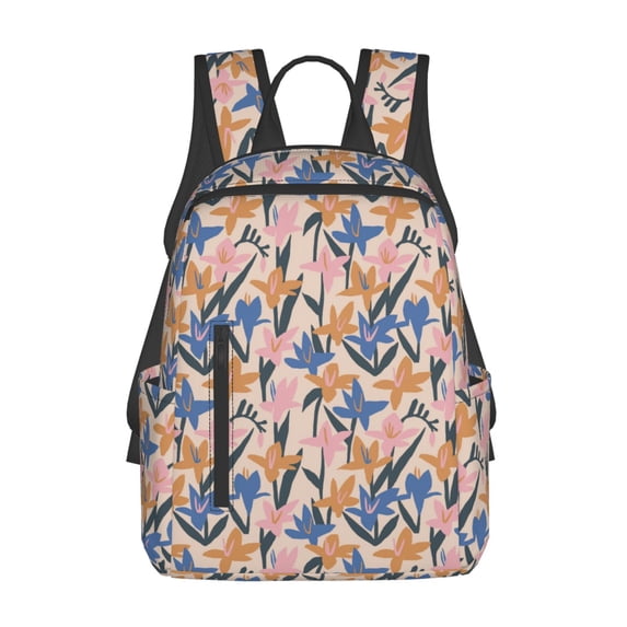 Naloa Lilies Flowers Print Lightweight DayBackpack Suitable for school, work, shopping, travel, etc.
