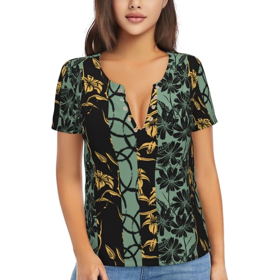Naloa Lilies Flowers Print T-Shirts Short Sleeve V Neck Tees for Women Fashion Tops Trendy Lightweight Soft Casual Summer Outfits Clothes