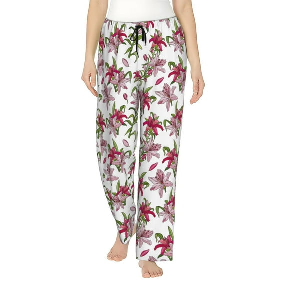 Naloa Lilies Flowers Print Women’s Ultra-Soft Comfy Pajama Lounge Pants with Pockets & Drawstring