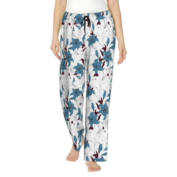 Naloa Lilies Flowers Print Women’s Ultra-Soft Comfy Pajama Lounge Pants with Pockets & Drawstring