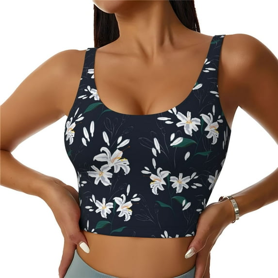 Naloa Lilies Flowers Sports Bras for Women, High Support Bra with Removable Pads, Comfortable - Large