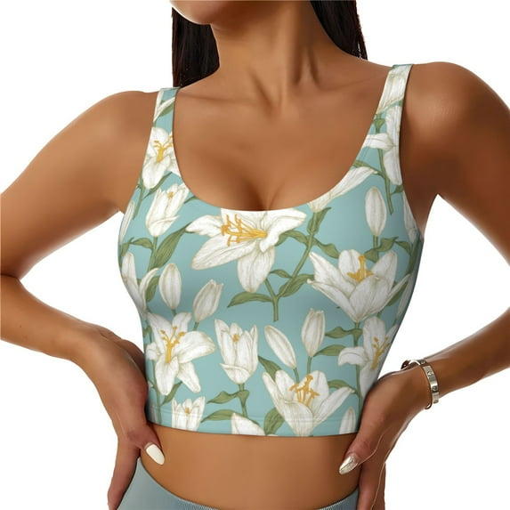 Naloa Lilies Flowers Sports Bras for Women, High Support Bra with Removable Pads, Comfortable - X-Large