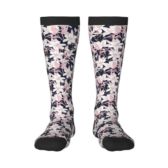 Naloa Lilies Flowers Thigh High Socks Extra Long Stretchy Sock Women Over Knee High Opaque Stocking Daily Wear
