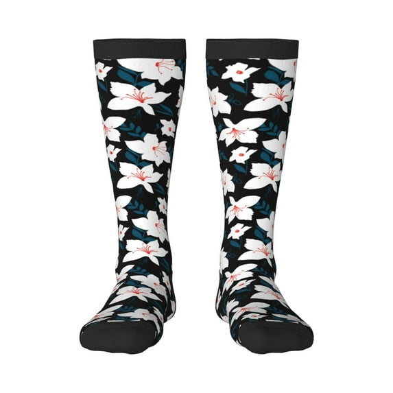 Naloa Lilies Flowers Thigh High Socks Extra Long Stretchy Sock Women Over Knee High Opaque Stocking Daily Wear