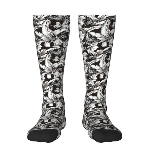 Naloa Lilies Flowers Thigh High Socks Extra Long Stretchy Sock Women Over Knee High Opaque Stocking Daily Wear