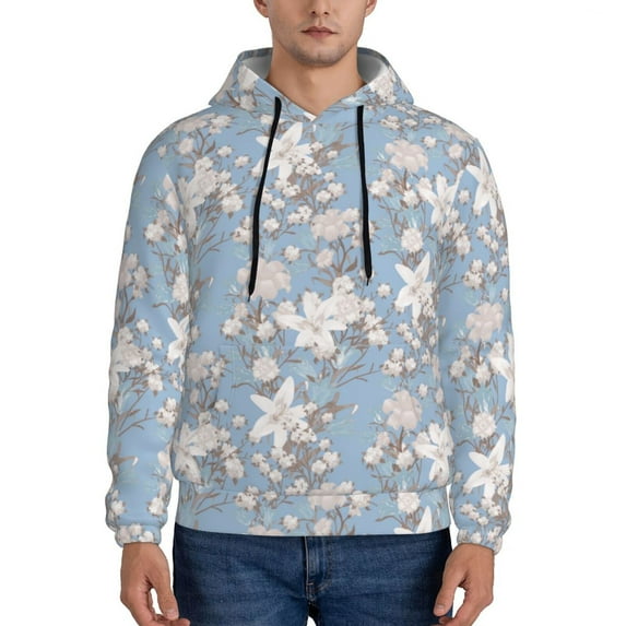 Naloa Lily Flower Men's Casual Hooded Collar Drawstring Hoodies Pullover Sweatshirts Casual Long Sleeve Shirts-Large