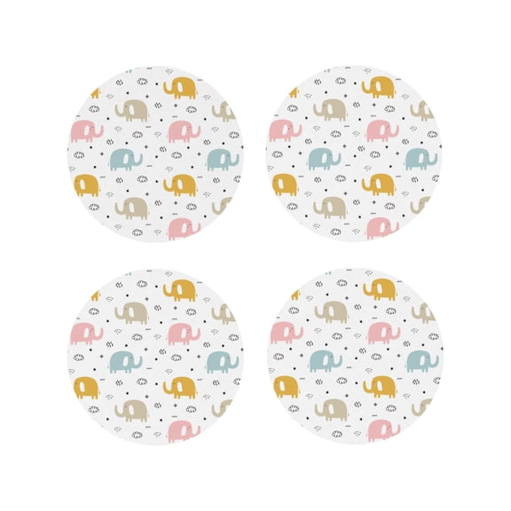 Naloa Little Elephant Leather Coasters for Drinks, Durable Drink Coasters 4 Set for Tabletop Protection, Luxurious Home Décor and Housewarming Gift ( {designName})Round Shape