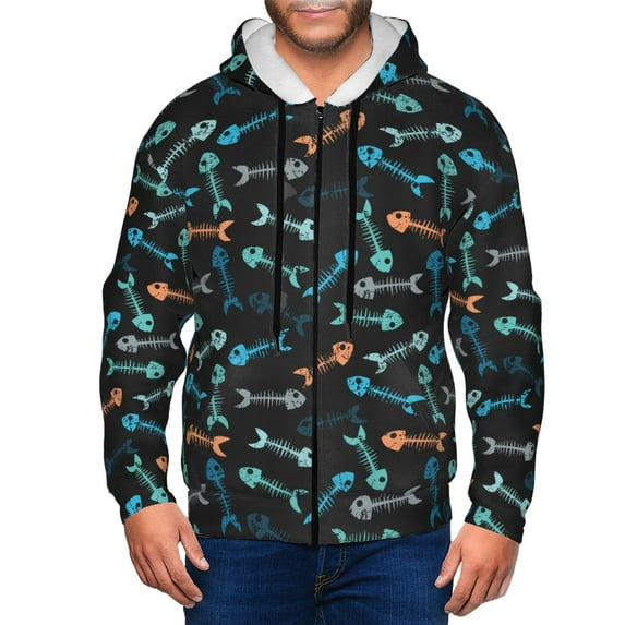 Naloa Little Fish Skeleton Men’s Hoodies, Zip up Hoodie, Sweatshirts,Hoodies for Men Sizes S-3XL-3X-Large