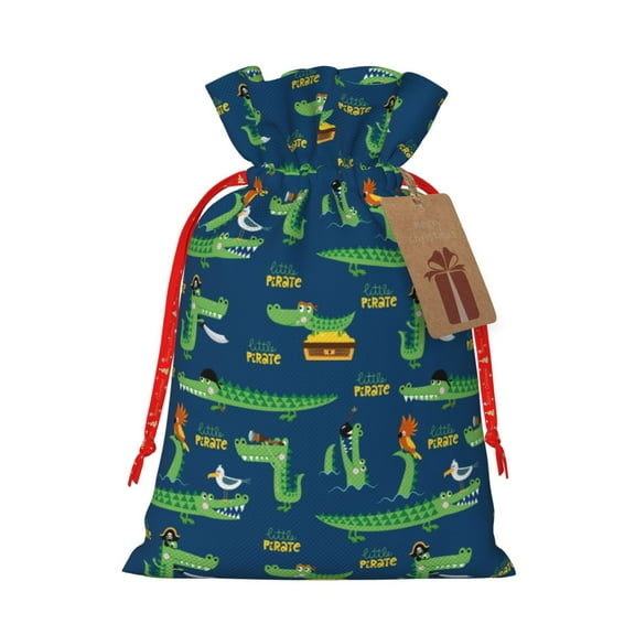 Naloa Little Pirate Crocodile Drawstring Christmas Bags, 3D Xmas Gift Bags, Christmas Wrapping Bags, Xmas Goodie Bags, Treat Pouch Bags, Party Favor Bags-Medium