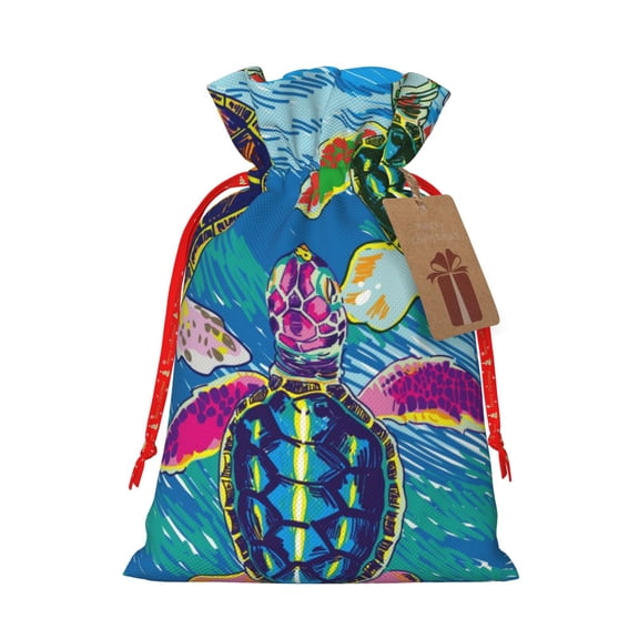 Naloa Little Sea Turtles Drawstring Christmas Bags, 3D Xmas Gift Bags, Christmas Wrapping Bags, Xmas Goodie Bags, Treat Pouch Bags, Party Favor Bags-Medium