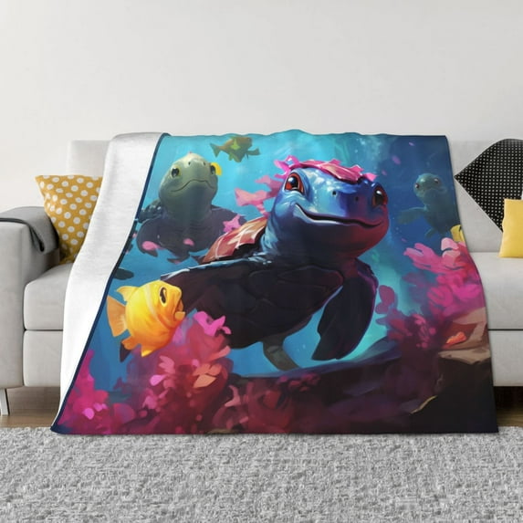 Naloa Lively Cute Turtle Flannel Blankets - Thick and Warm Blanket for Winter, Soft Fuzzy Plush King Blanket for All Seasons50"x40"