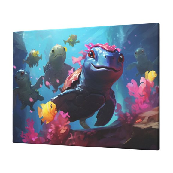 Naloa Lively Cute Turtle Print Canvas Picture,Wall Pictures, Modern Decorative Poster,Art Prints for Bedroom, Toilet, 40 x 30 cm, Built-in Wooden Frame