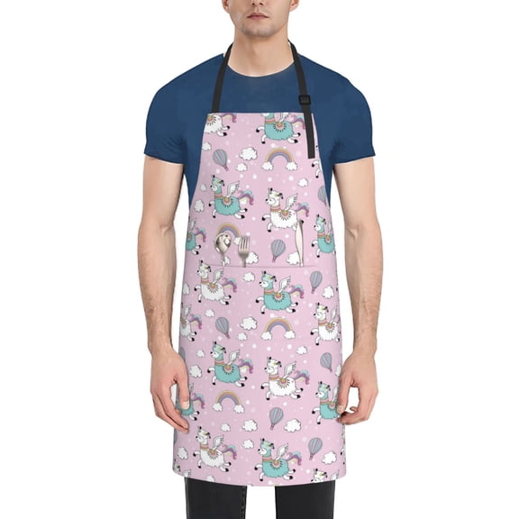 Naloa Llama Unicorn and Rainbow Apron Kitchen Aprons with Pockets for Women Men Chef