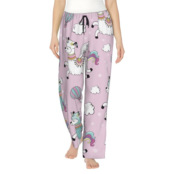 Naloa Llama Unicorn and Rainbow Print Women’s Ultra-Soft Comfy Pajama Lounge Pants with Pockets & Drawstring