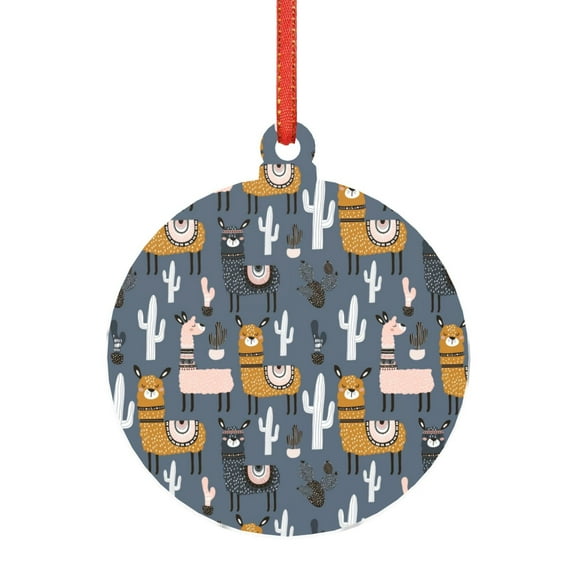 Naloa Llama and Cactus Acrylic Santa Tree Decorations Christmas Hanging Pendant for Christmas Winter New Year Party Hanging Decorations-Round Shape