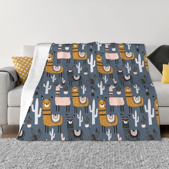 Naloa Llama and Cactus Flannel Blankets - Thick and Warm Blanket for Winter, Soft Fuzzy Plush King Blanket for All Seasons80"x60"