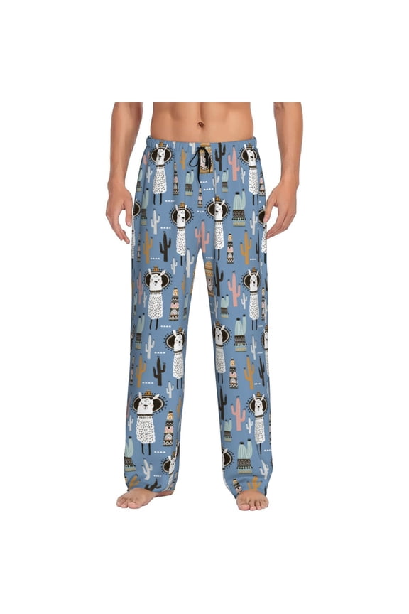 Llamas And Cactus Pajama Pants Men, PJ Bottoms, Sleep & Lounge Pants-Large