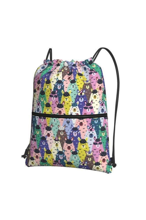 Llamas Colorful Drawstring Backpack String Bag Cinch Water Resistant for Gym Shopping Sport Yoga