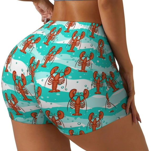 Naloa Lobsters Of Turquoise Waves Biker Shorts for Women Seamless Scrunch Short Women’s Yoga Shorts for Gym Running Sport Shorts-X-Large