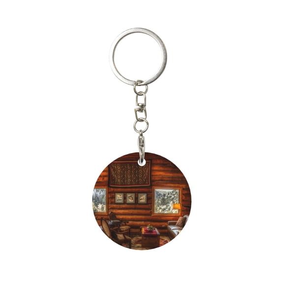 Naloa Log Cabin Inside Print Round Keychain Keychain Key Ring, Key Tag, Key Chain Bulk for Gift Accessories (Round)