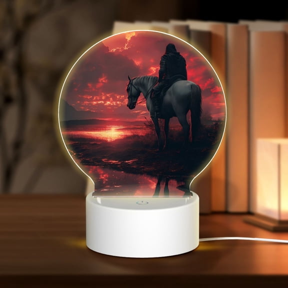 Naloa Lone Rider Under Red Sky Acrylic LED Night Light Custom LED Lights Personalized Nightlight Customized Gifts for Family Couples Friends