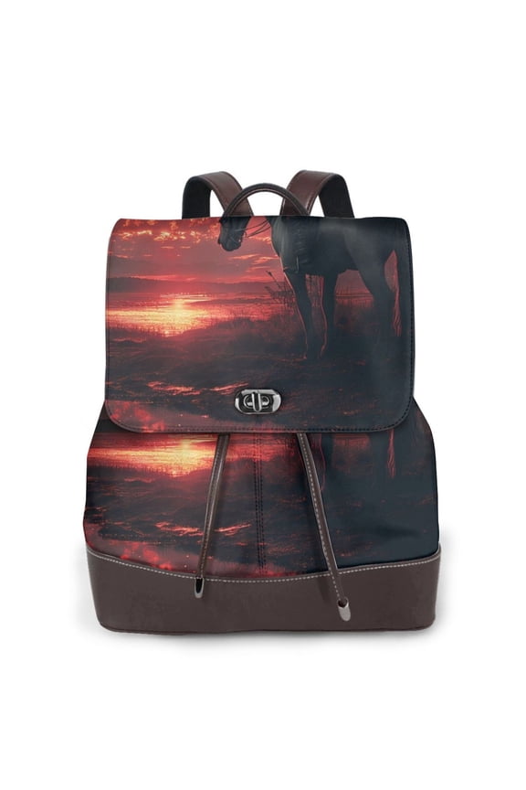 Naloa Lone Rider Under Red Sky Print Leather Backpack Purse for Women and Ladies,Shoulder Travel Daypacks Bags,Laptop Backpack for Women