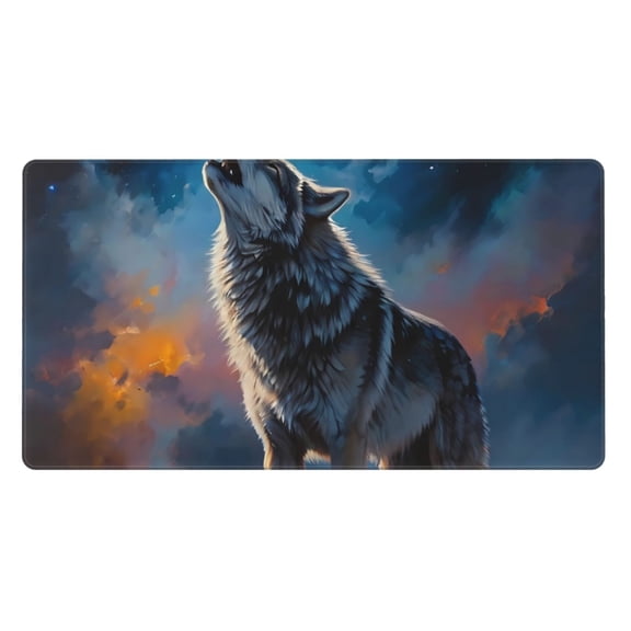 Naloa Lonely Night Sky Wolf Gaming Mouse Pad Large Mouse Mat Long Extended Desk Pad Non-Slip Rubber Mice Pads Stitched Edges Thin Pad (16x29.5 Inch)