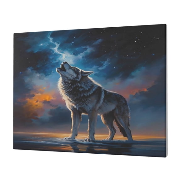 Naloa Lonely Night Sky Wolf Print Canvas Picture,Wall Pictures, Modern Decorative Poster,Art Prints for Bedroom, Toilet, 40 x 30 cm, Built-in Wooden Frame