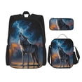 thumbnail image 1 of Naloa Lonely Night Sky Wolf Print Large Capacity Backpack Lunch Bag Pencil Case Combination 3 Piece Set for Student, 1 of 8