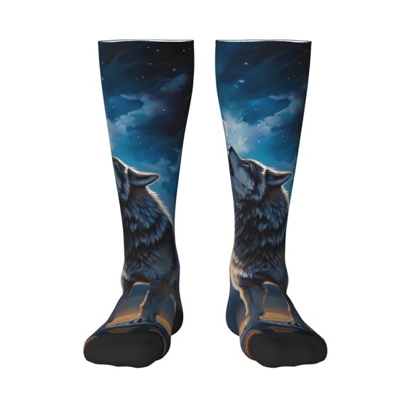 Naloa Lonely Night Sky Wolf Thigh High Socks Extra Long Stretchy Sock Women Over Knee High Opaque Stocking Daily Wear
