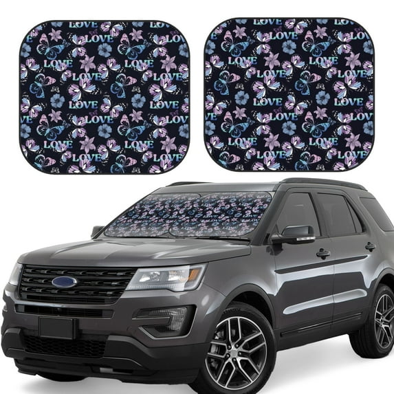 Naloa Love Butterflies 2 Piece Foldable Car Sun Shades, Car Windshield Sunshade, Front Window Sunshade for Car, Truck, SUV - Small