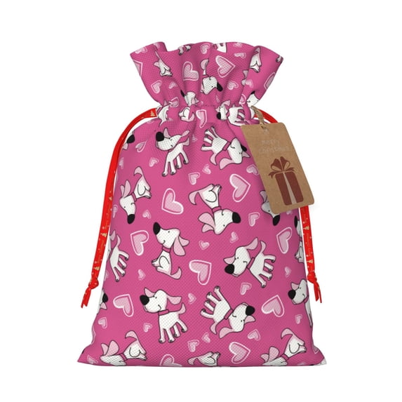 Naloa Love Dog Drawstring Christmas Bags, 3D Xmas Gift Bags, Christmas Wrapping Bags, Xmas Goodie Bags, Treat Pouch Bags, Party Favor Bags-Medium