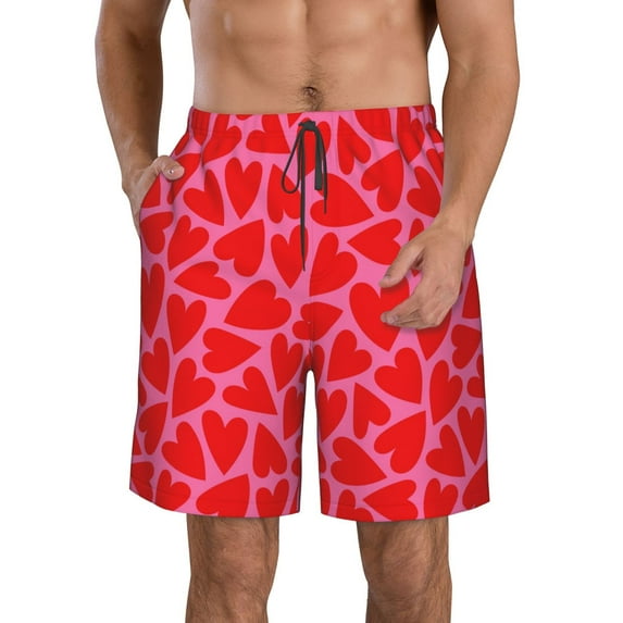 Naloa Love Heart Men's Beach Shorts, Surfing shorts, Swim trunks, Quick Dry Swim Trunks for Surfing Beach Fun - Small